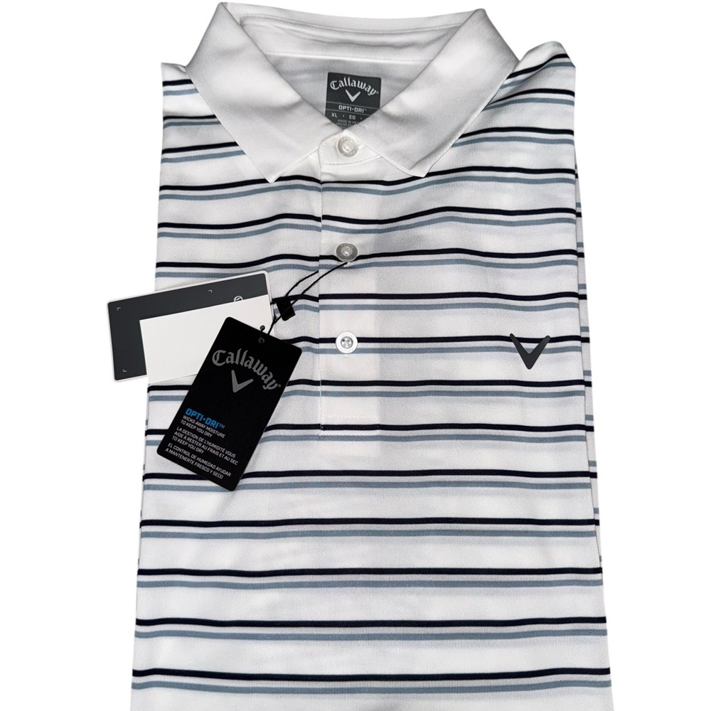 Callaway Men's Golf Polo with Blue & White Stripes Size XL NWT